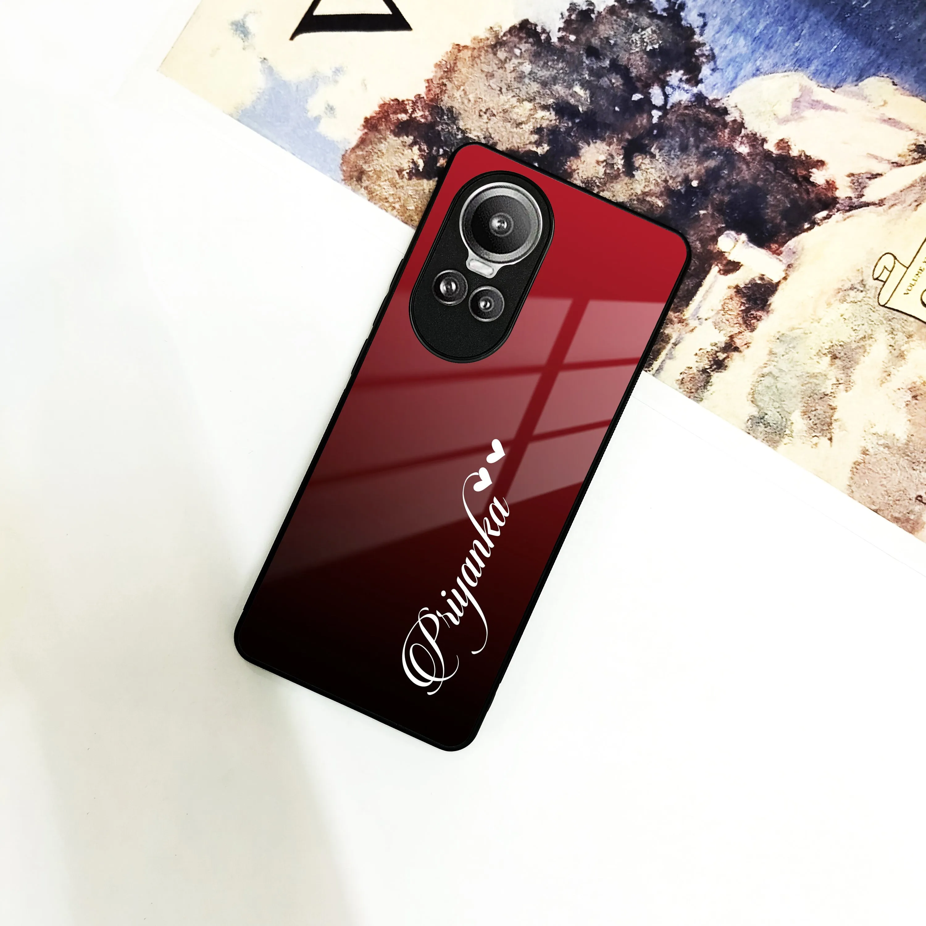 Customize Name Gradient Glass Case Cover Red Wine For Oppo