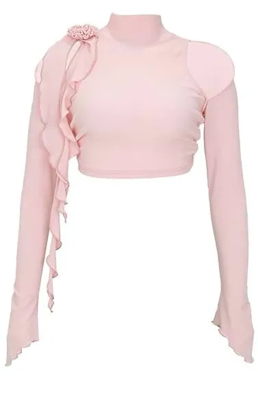 Cutout Ruffle High-Neck Top and Tier Pleated Mini Skirt Two-PIece Set