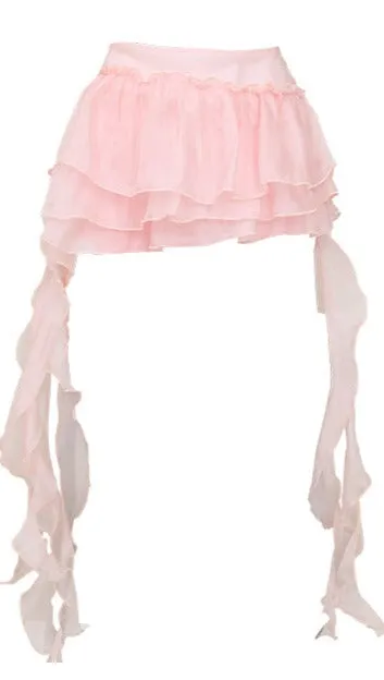 Cutout Ruffle High-Neck Top and Tier Pleated Mini Skirt Two-PIece Set