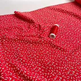 Dashes on Red Cotton Jersey Fabric
