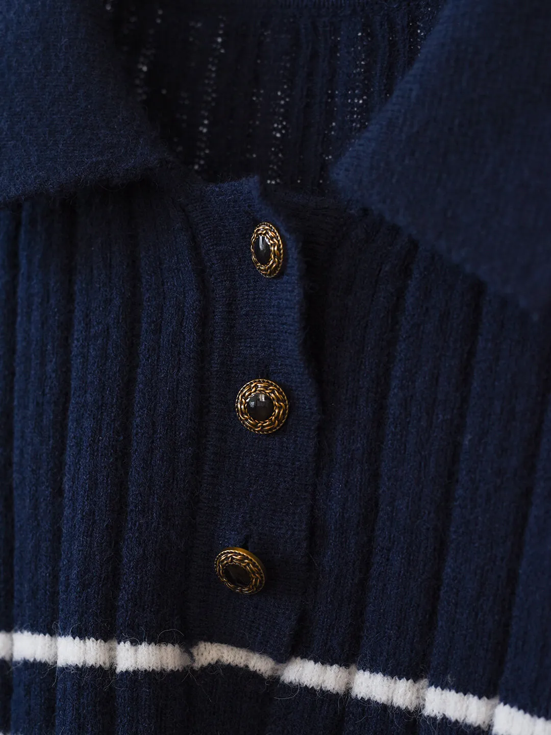 Davian Striped Blue Polo Knit Top