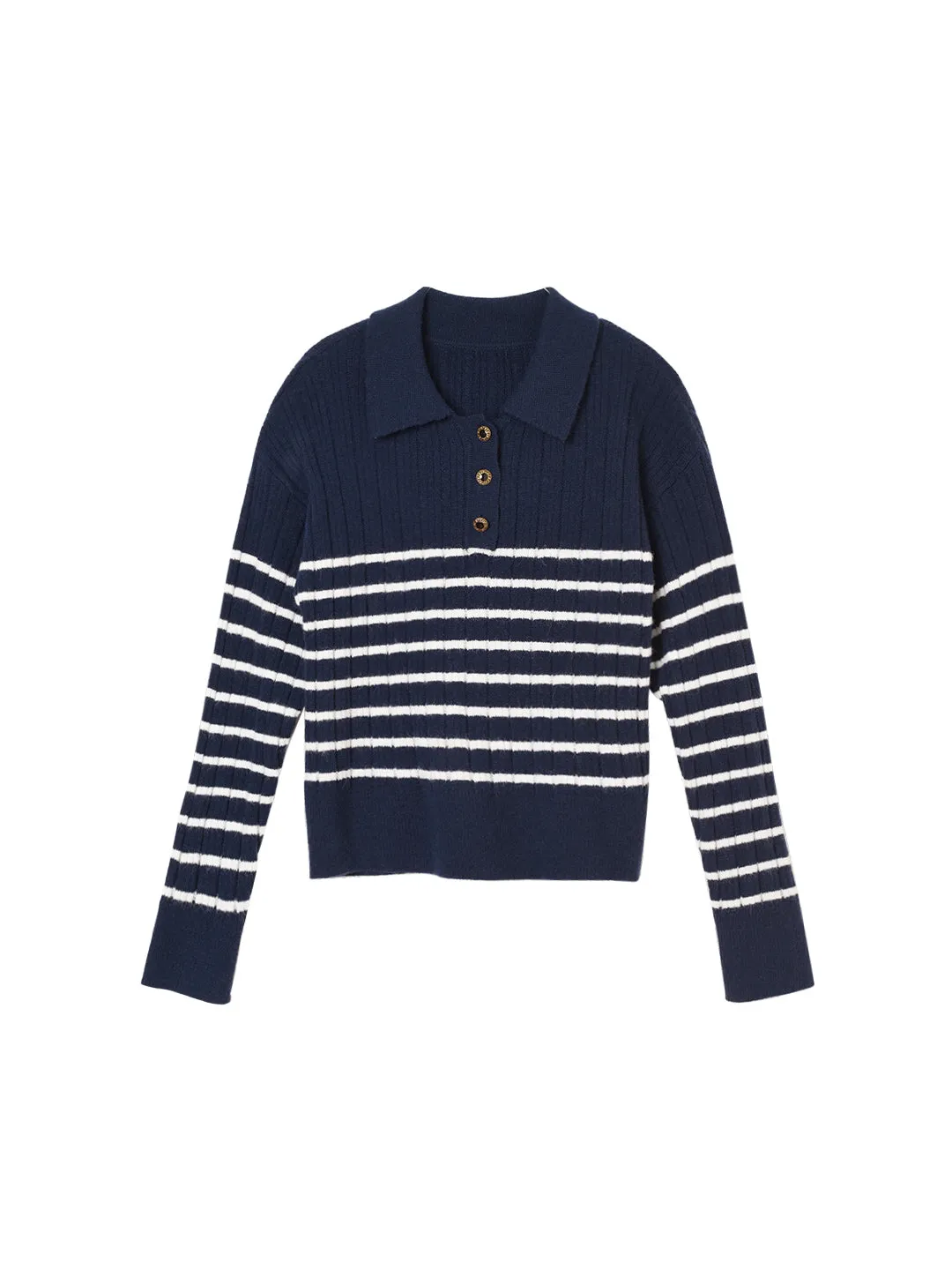 Davian Striped Blue Polo Knit Top
