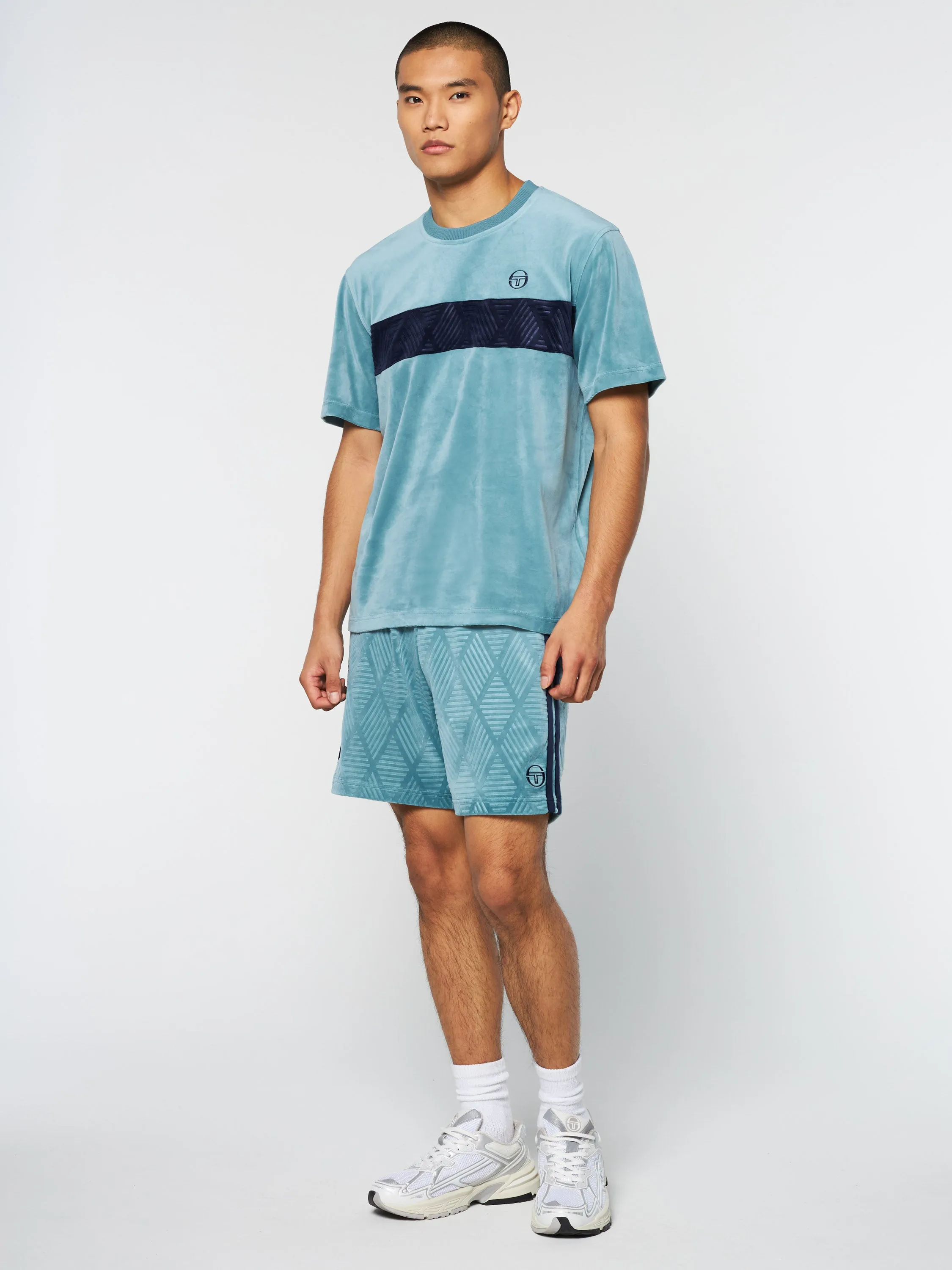 Debossed Damarindo Velour T-Shirt- Larkspur
