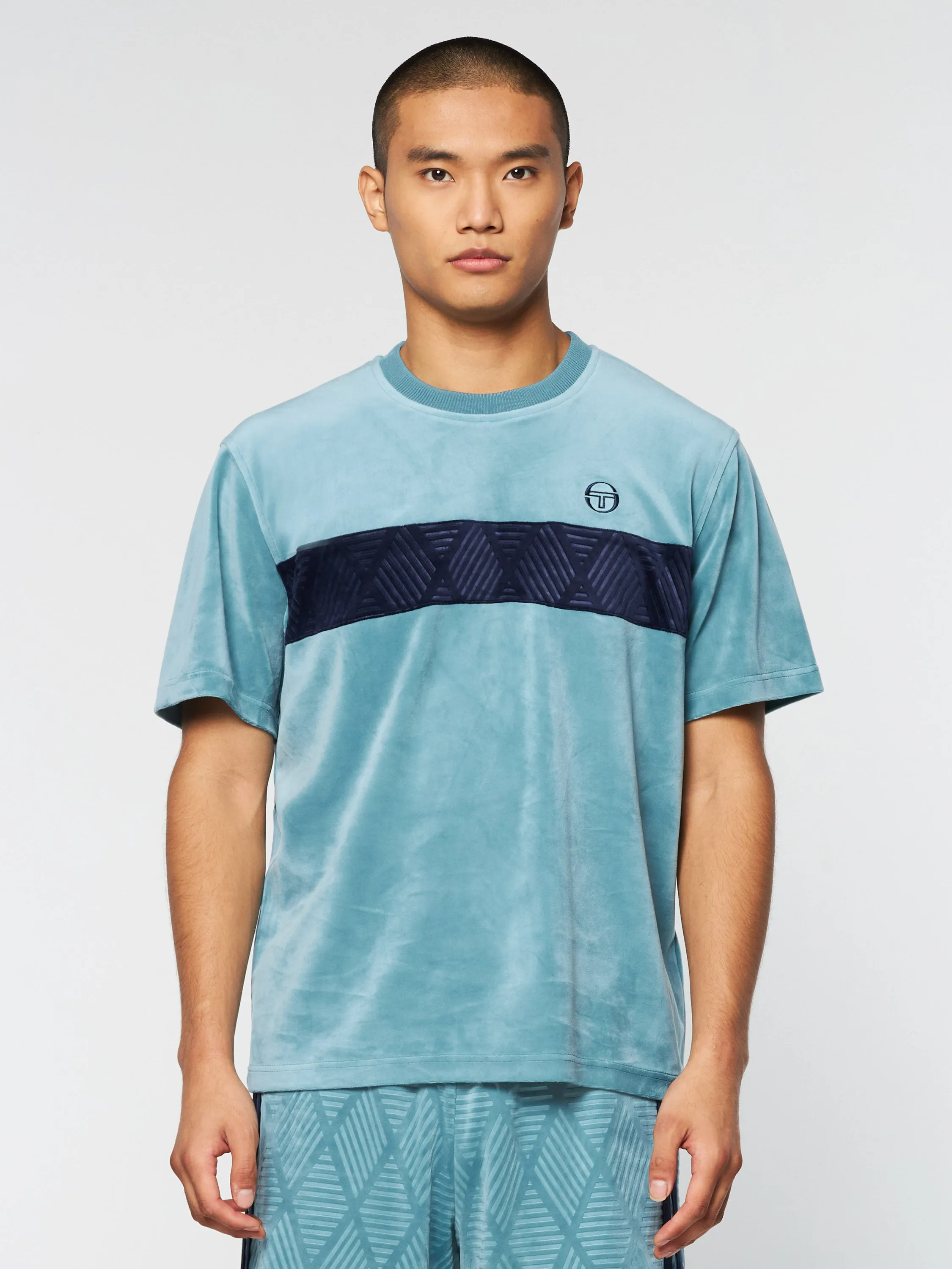 Debossed Damarindo Velour T-Shirt- Larkspur