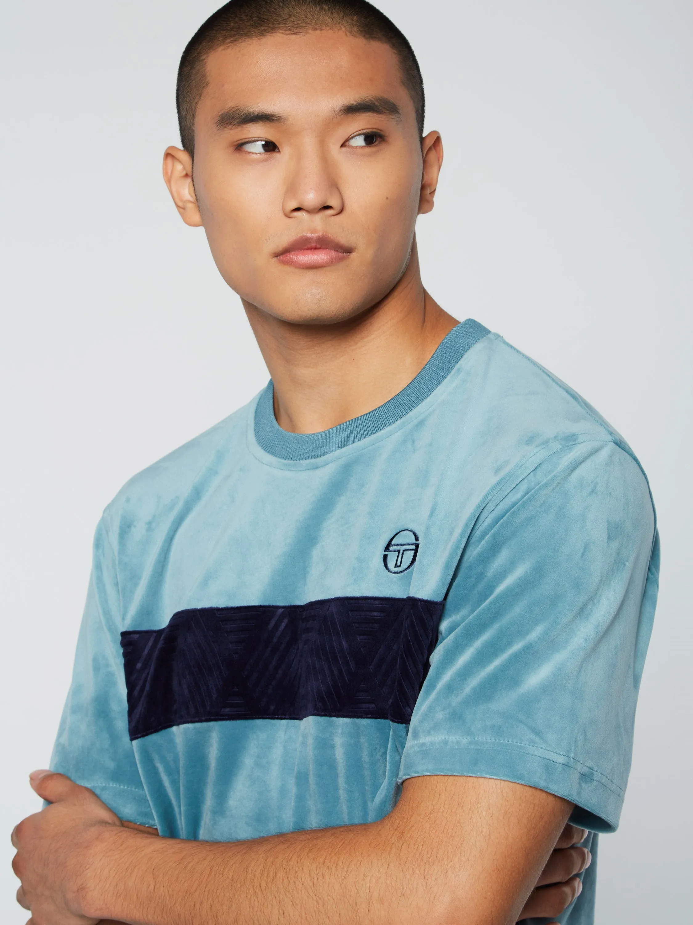 Debossed Damarindo Velour T-Shirt- Larkspur