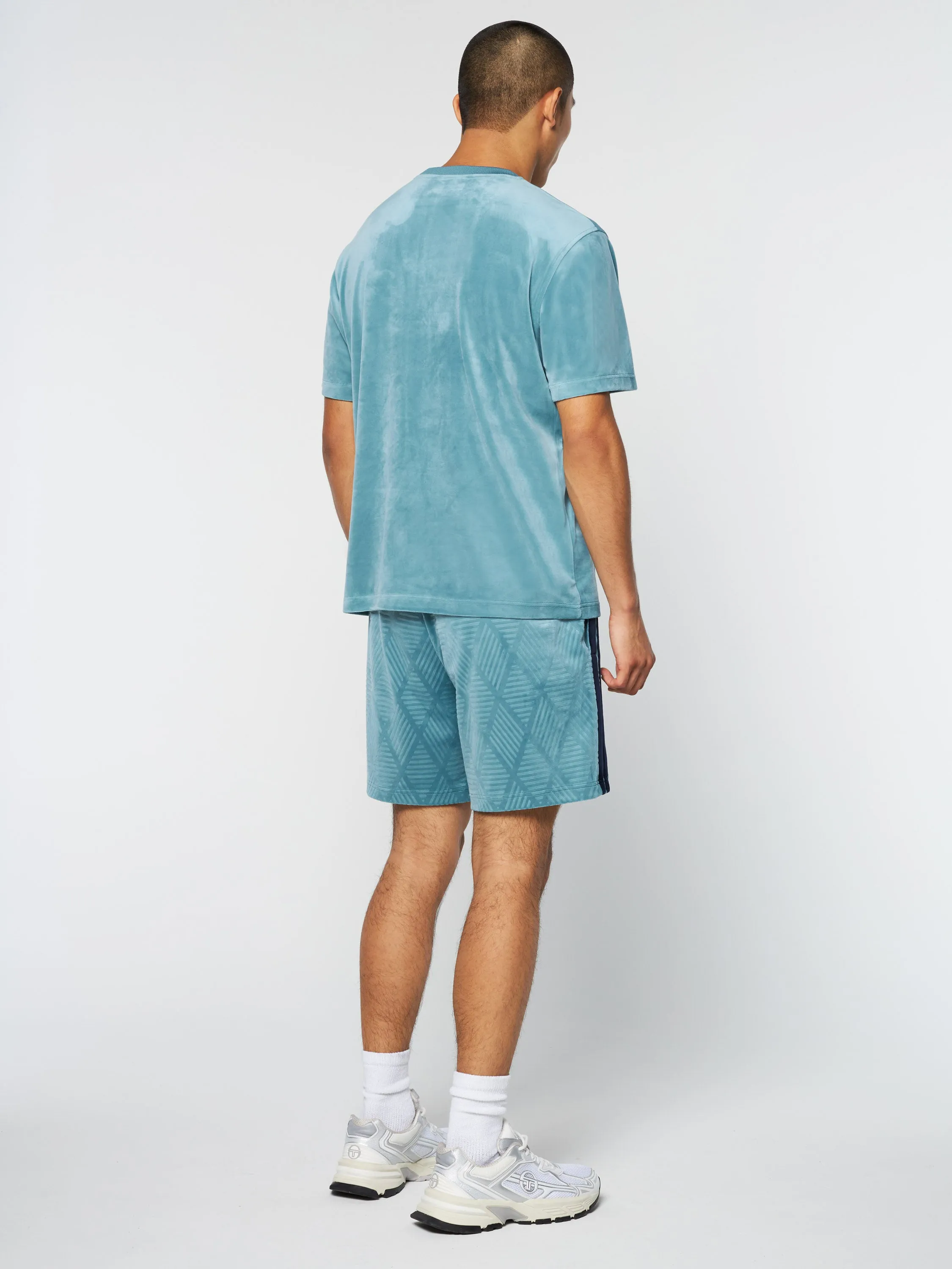 Debossed Damarindo Velour T-Shirt- Larkspur
