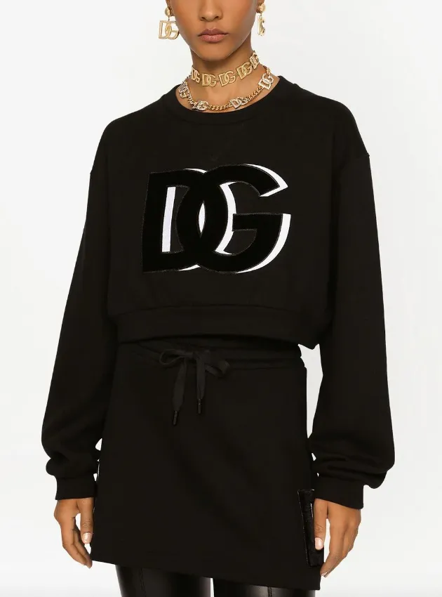 Dolce & Gabbana cropped jersey sweatshirt with DG logo patch