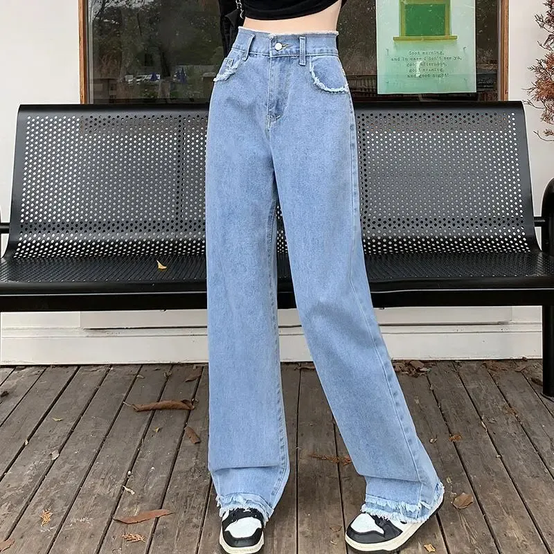 DressBetty - 2024 Blue Straight Basic Loose Casual Full-Length Women Jeans