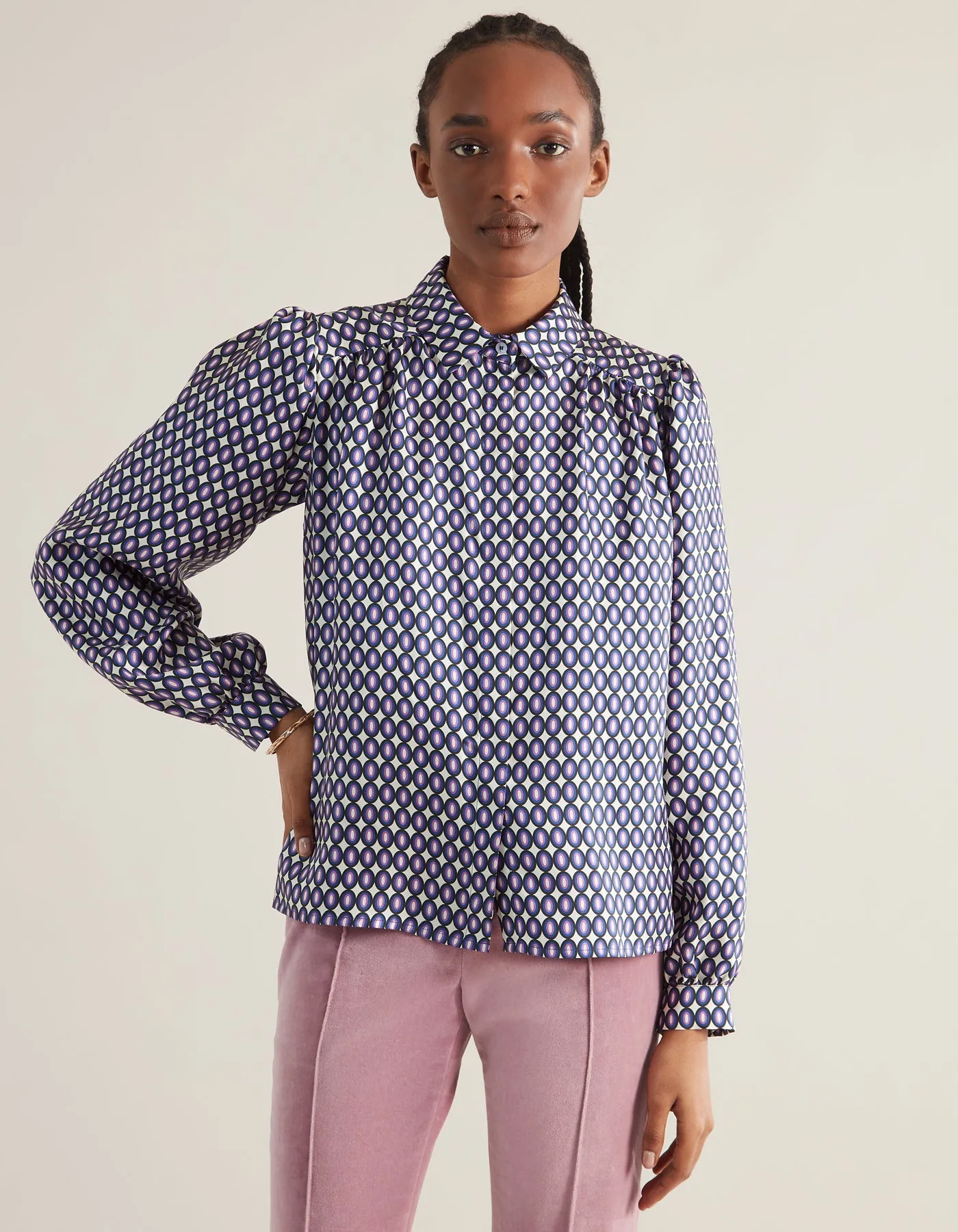 Eliza Purple Pebble Print Silk Twill Shirt