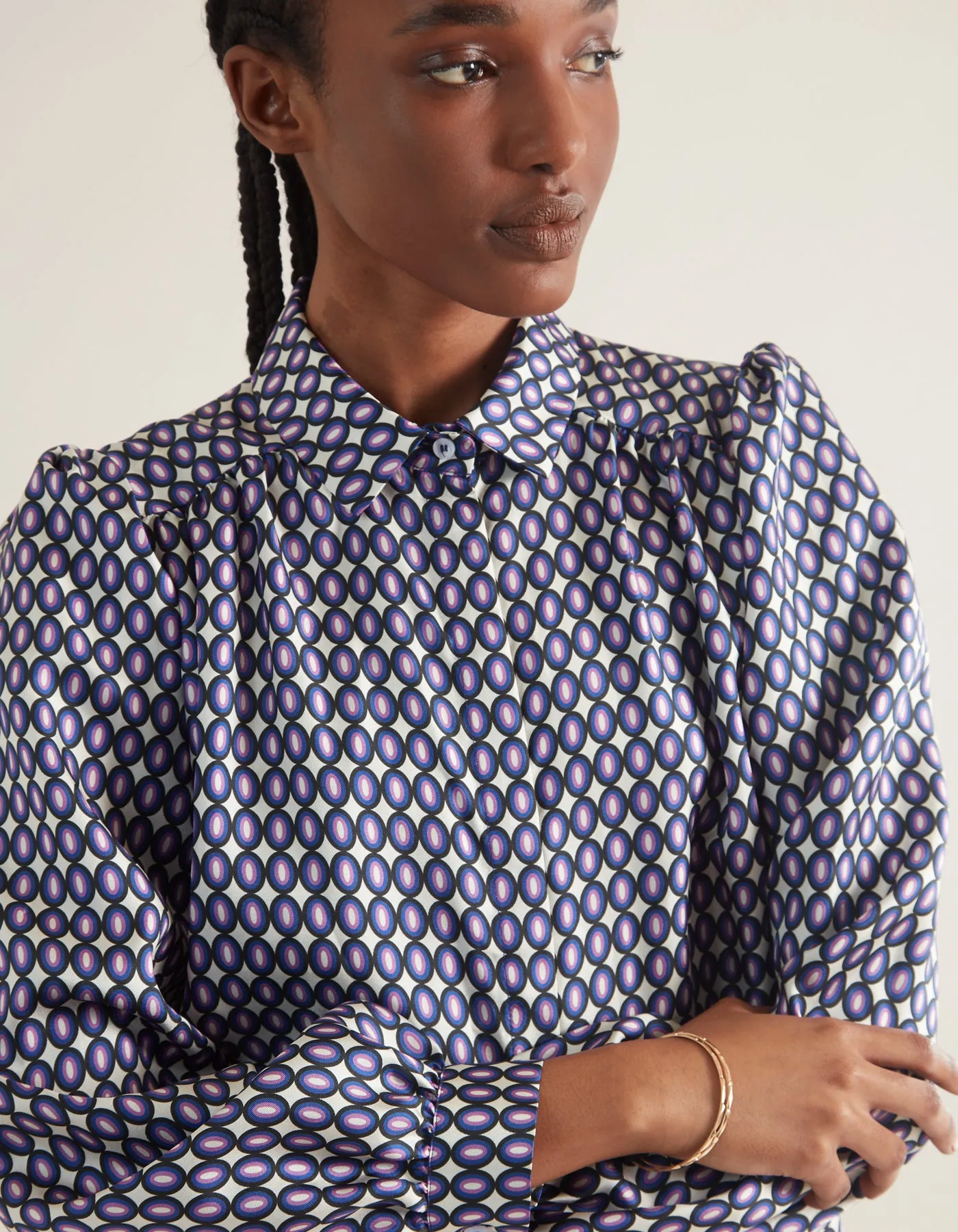 Eliza Purple Pebble Print Silk Twill Shirt