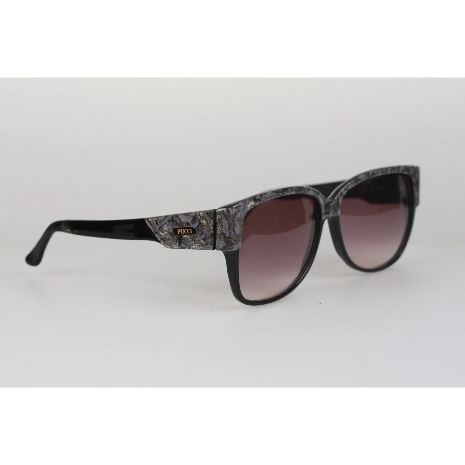 Emilio Pucci Vintage Black Rectangle Sunglasses 88020 EP75 60mm