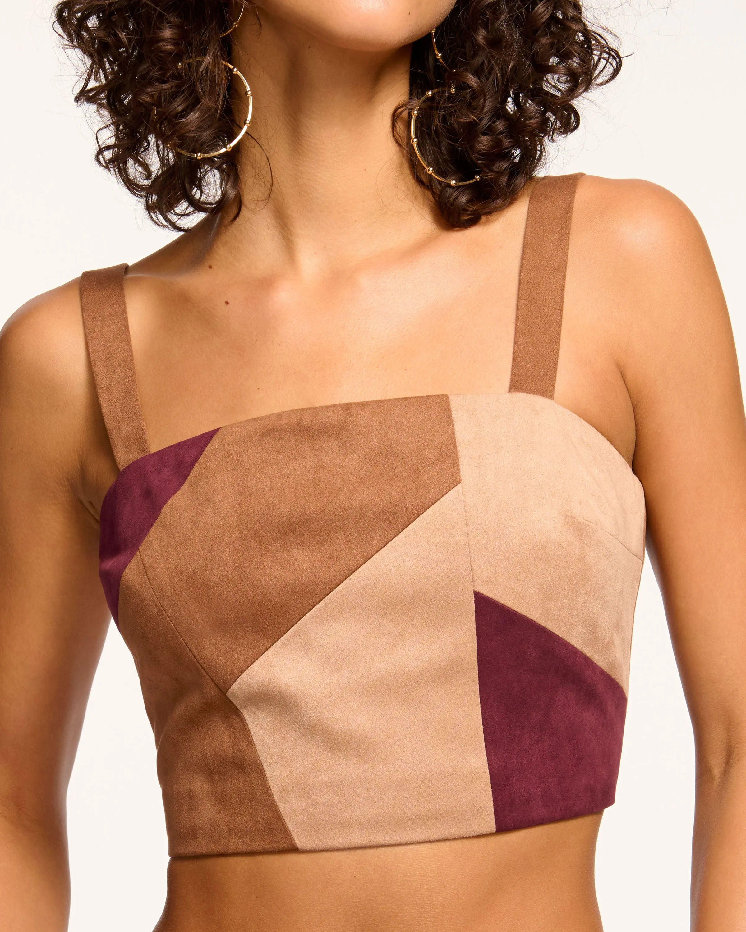 Finnley Patchwork Faux Suede Crop Top