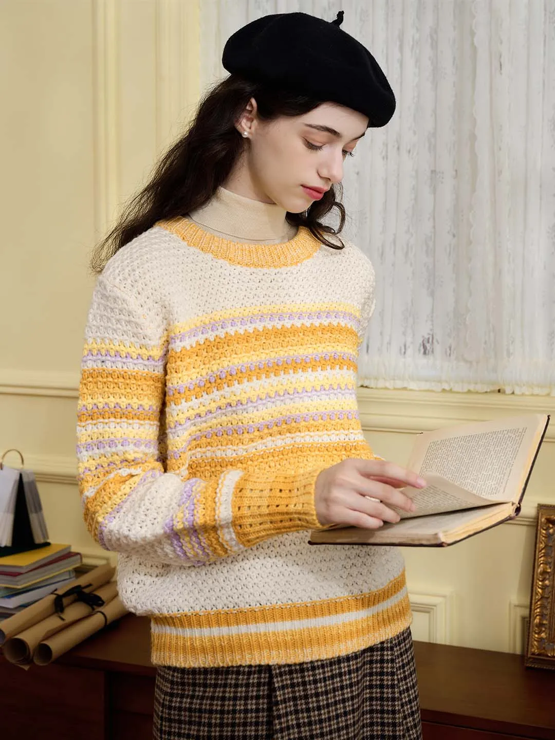 【Flash Sale】Olive Classic Crew Neck Contrast Sweater