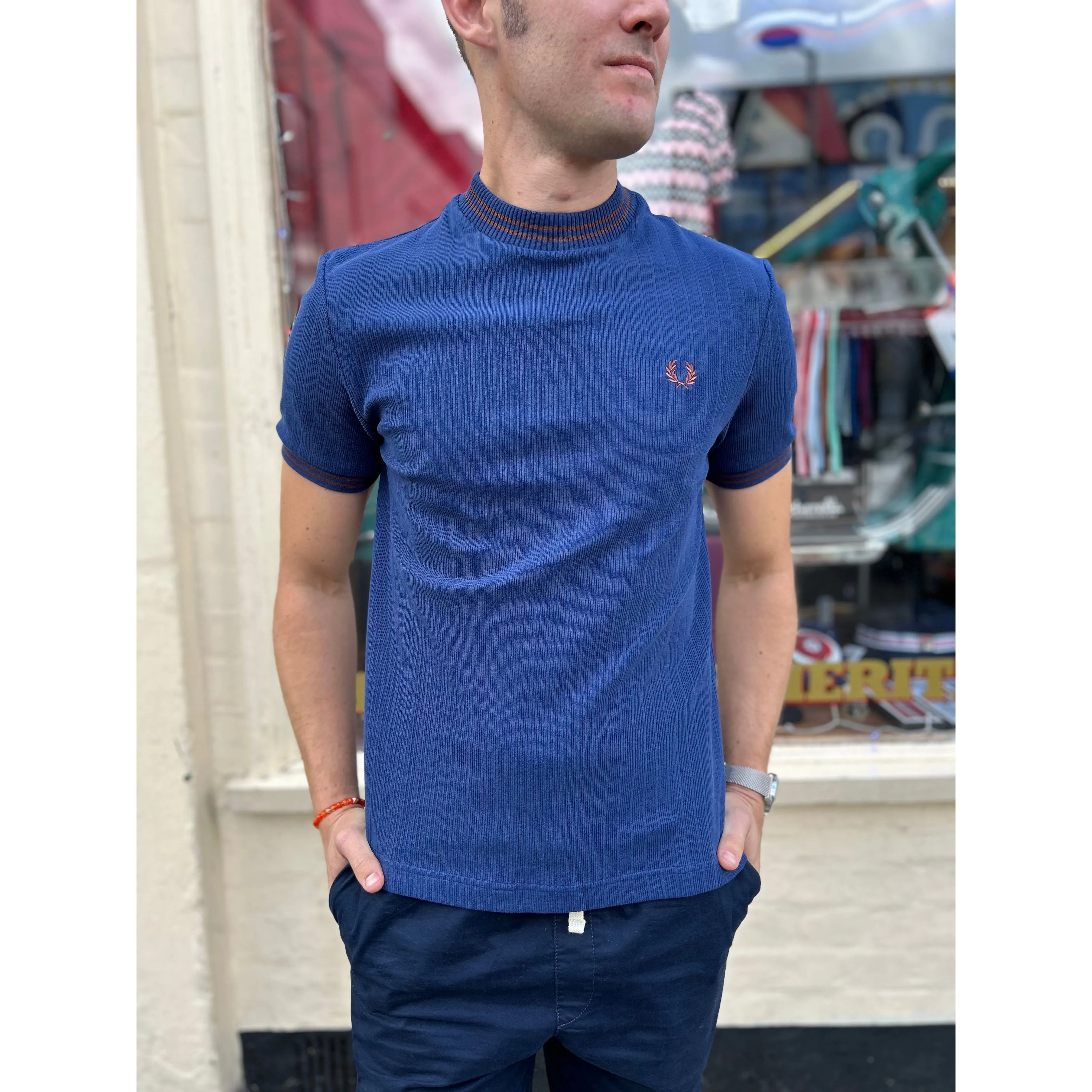 Fred Perry - M8679 Navy Ribbed Jersey - T-Shirt