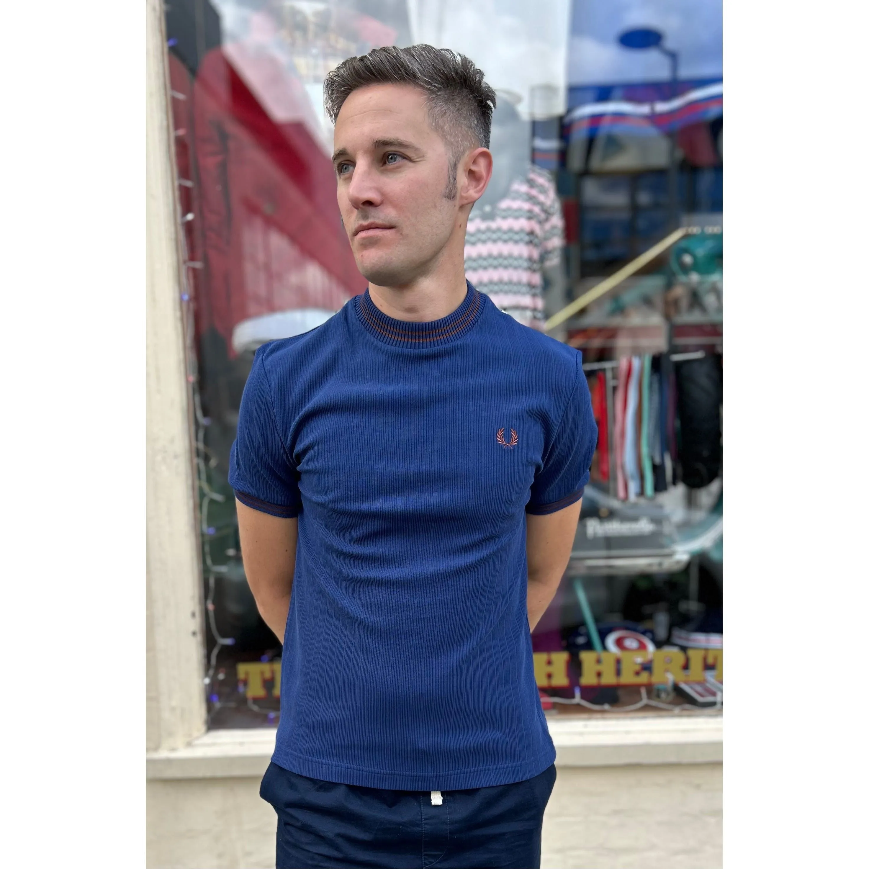 Fred Perry - M8679 Navy Ribbed Jersey - T-Shirt