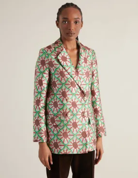 Freya Pink Portrait Print Silk Jacquard Jacket