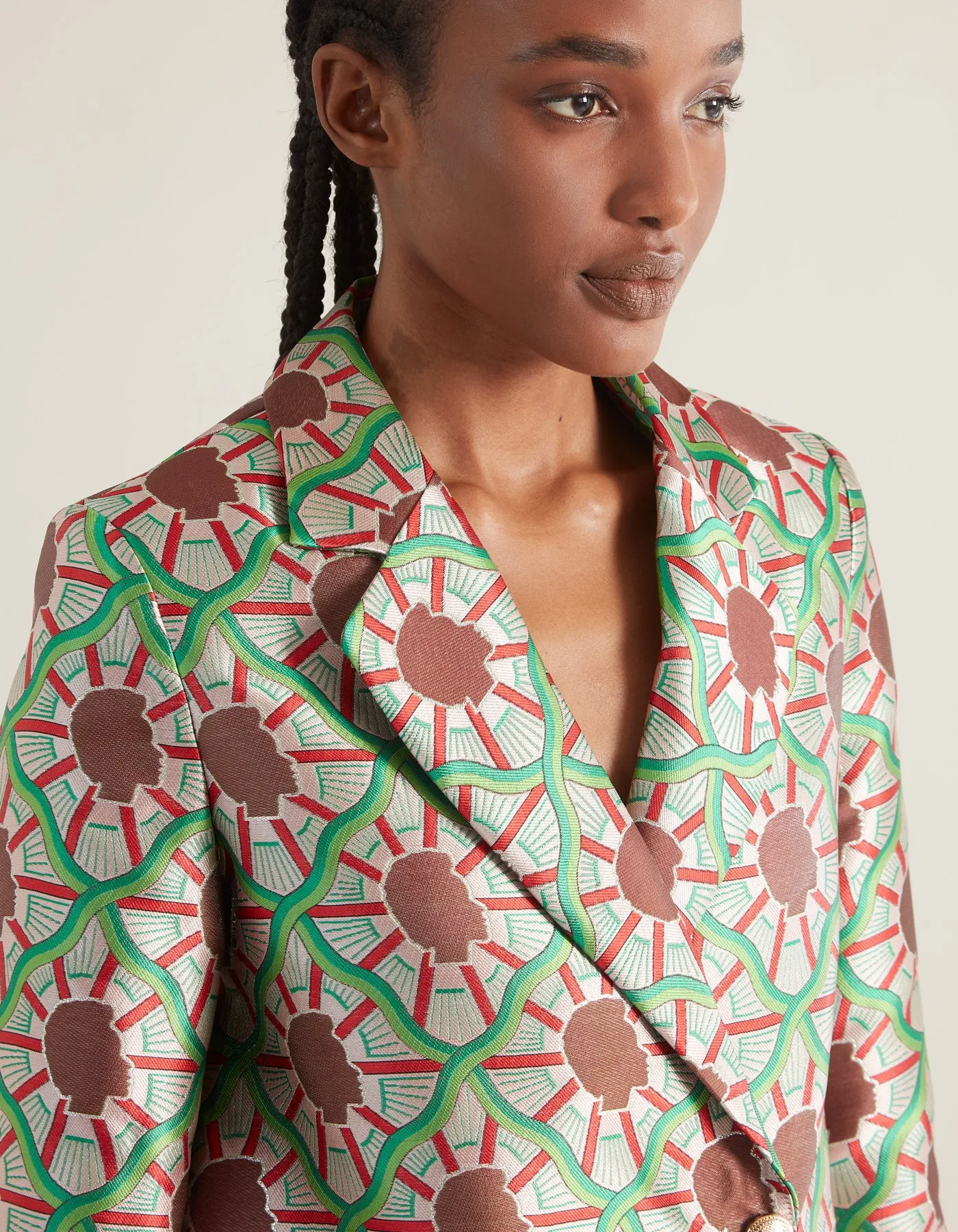 Freya Pink Portrait Print Silk Jacquard Jacket