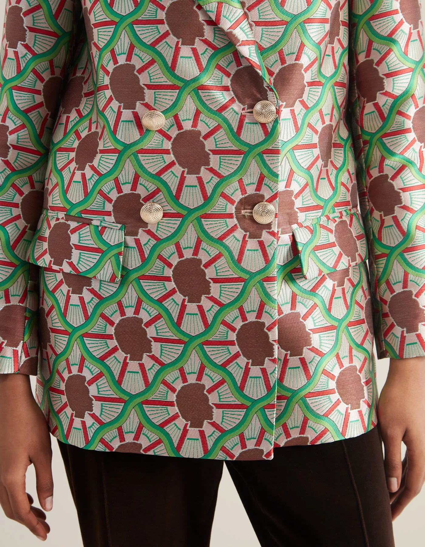 Freya Pink Portrait Print Silk Jacquard Jacket