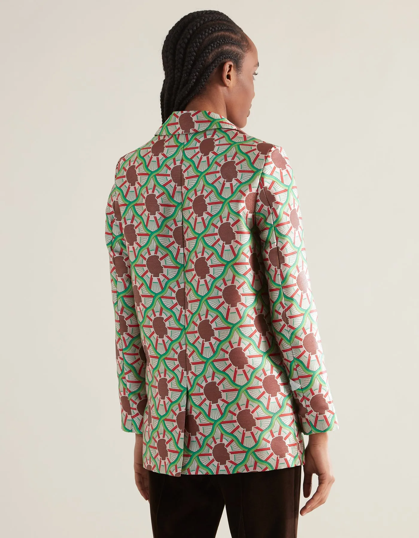 Freya Pink Portrait Print Silk Jacquard Jacket