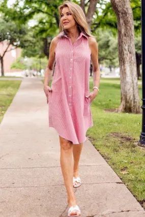 GAMEDAY! Swing Dress Red/White Seersucker Check