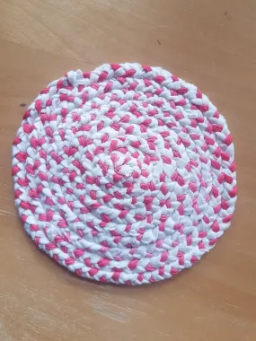 Handmade Round Coaster Pink White