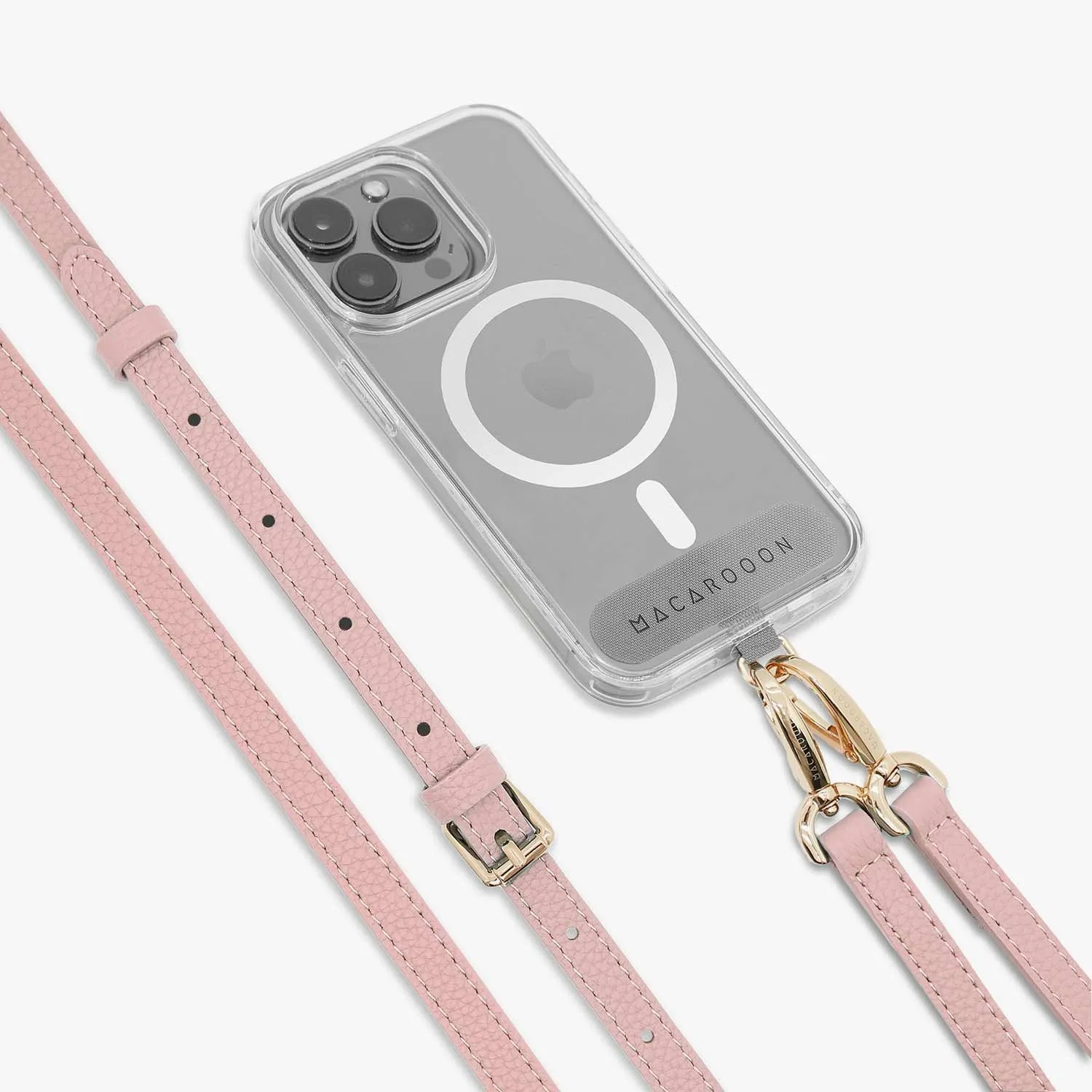 iPhone 14 Plus Clear Case with Crossbody Leather Strap