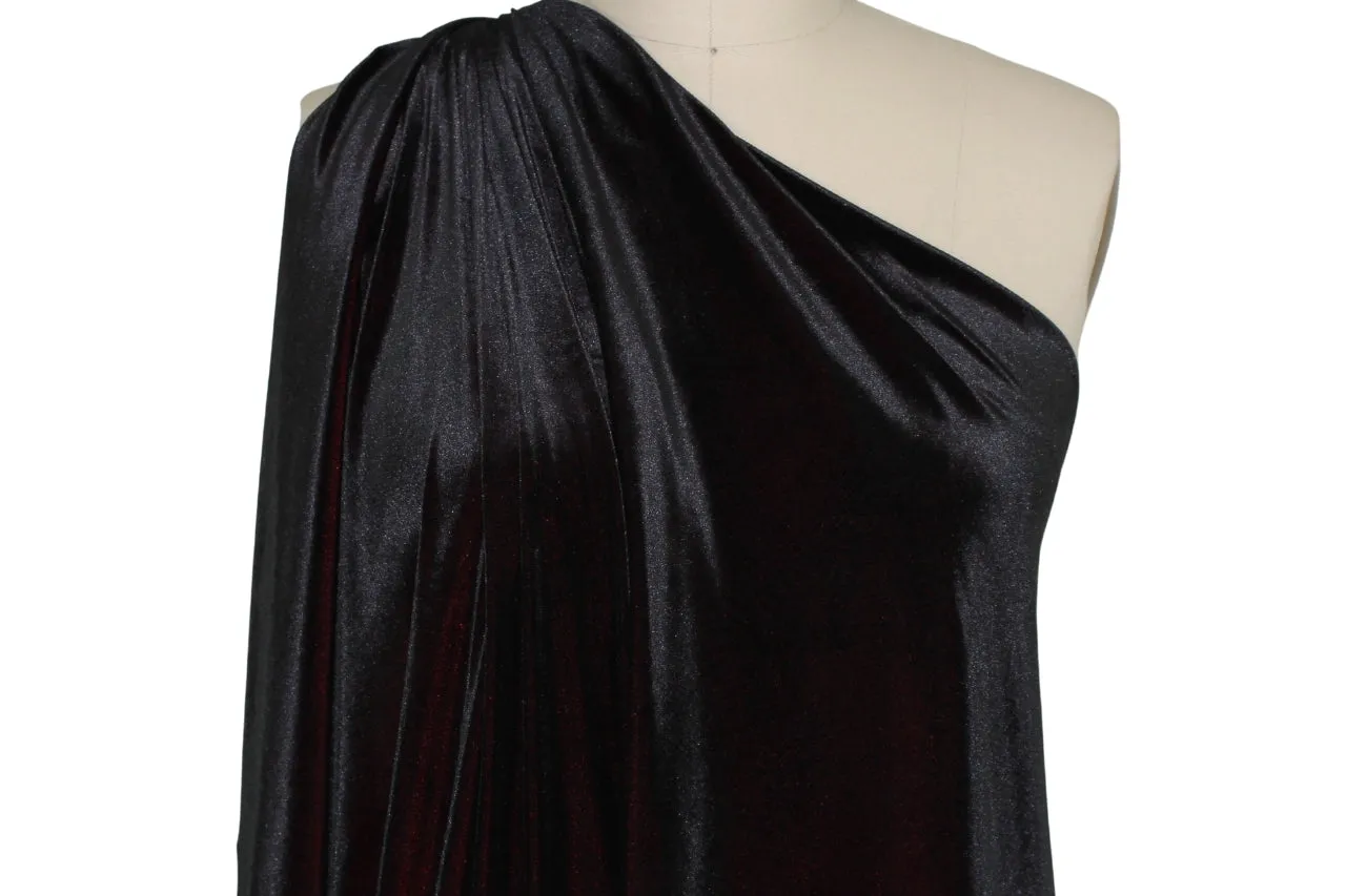 Iridescent Stretch Velvet - Darkest Wine/Black