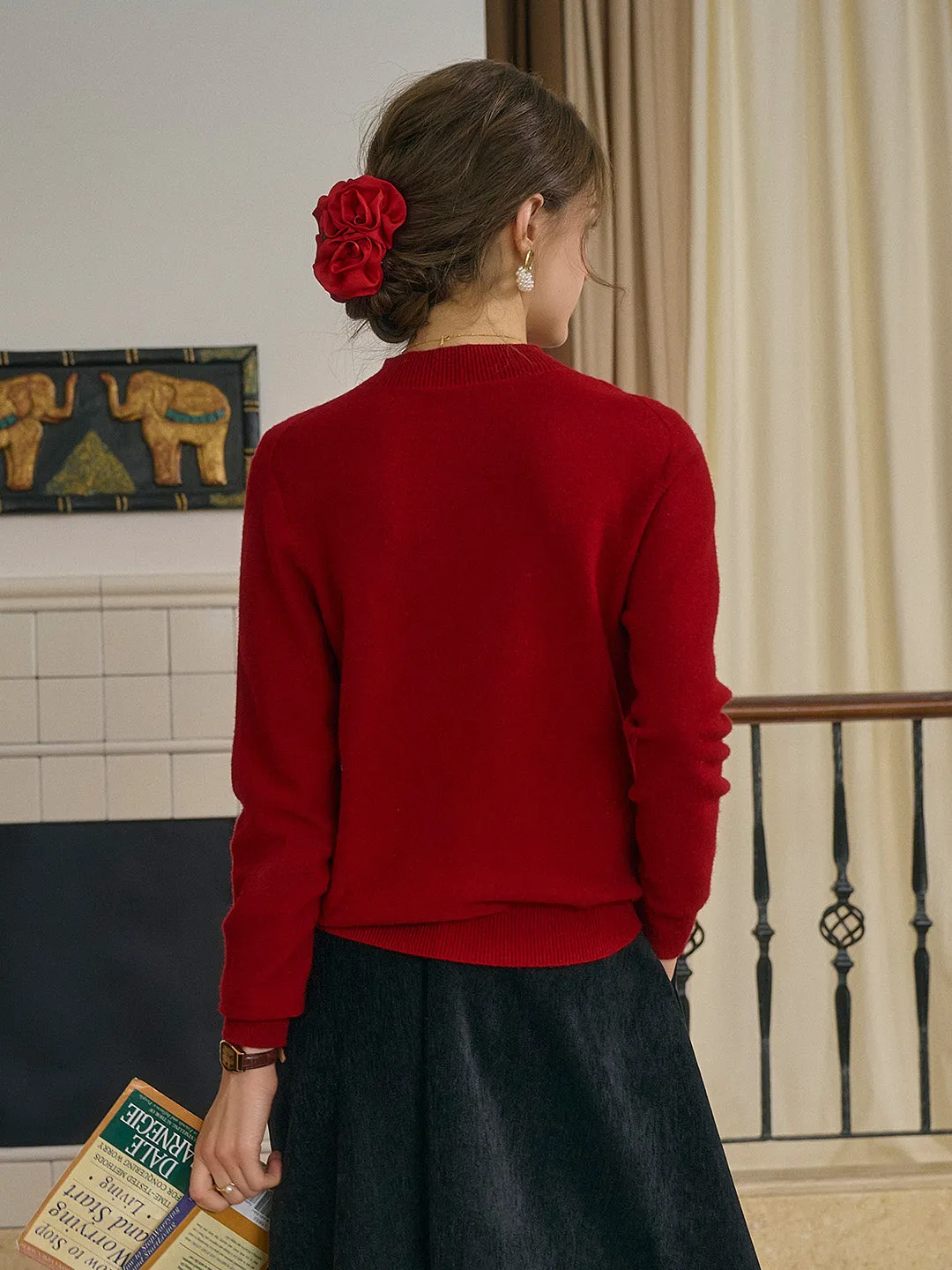 Kamari Mock Neck 100%Wool Slim Fit Knit Sweater-Pink