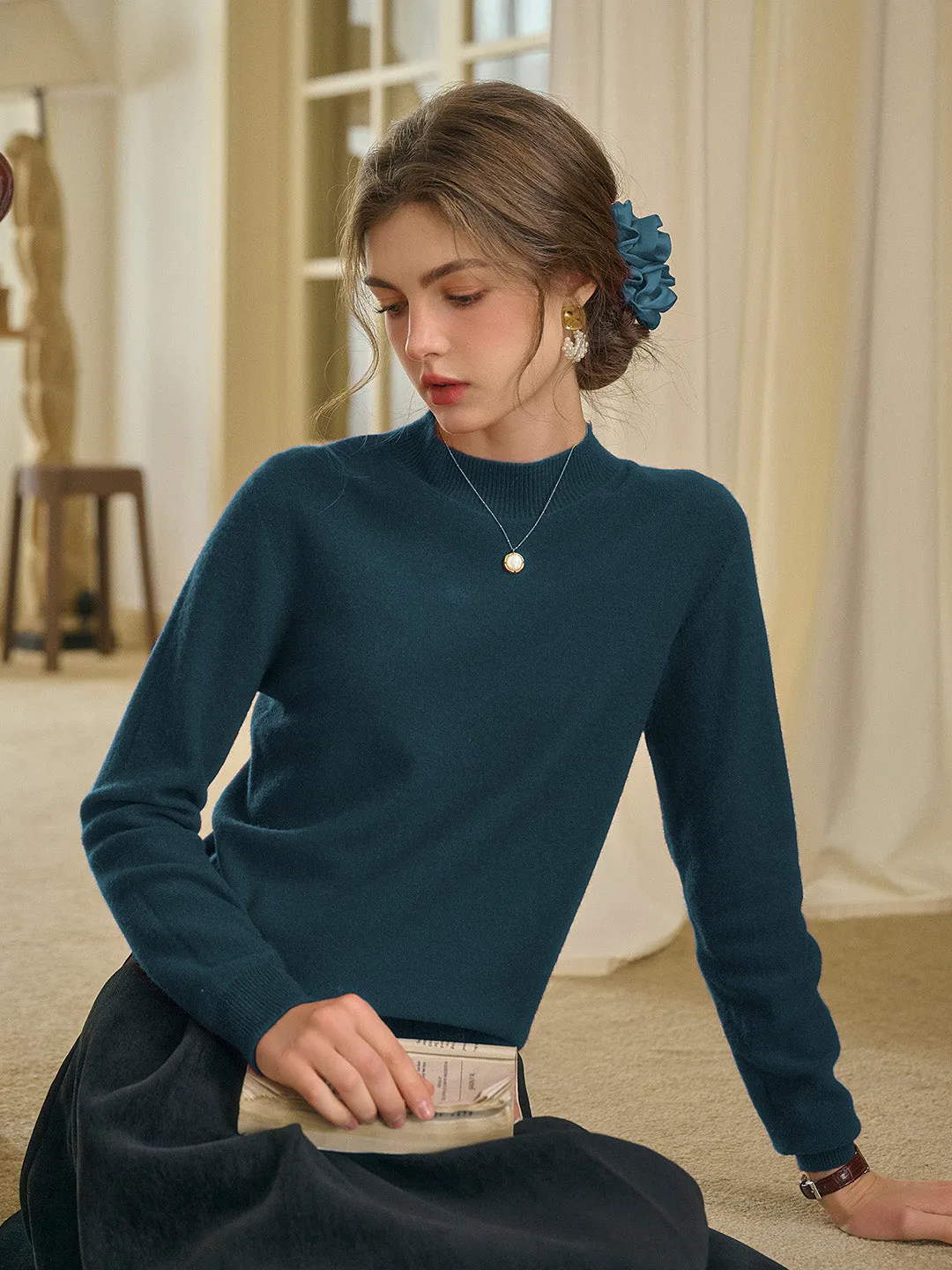 Kamari Mock Neck 100%Wool Slim Fit Knit Sweater-Pink