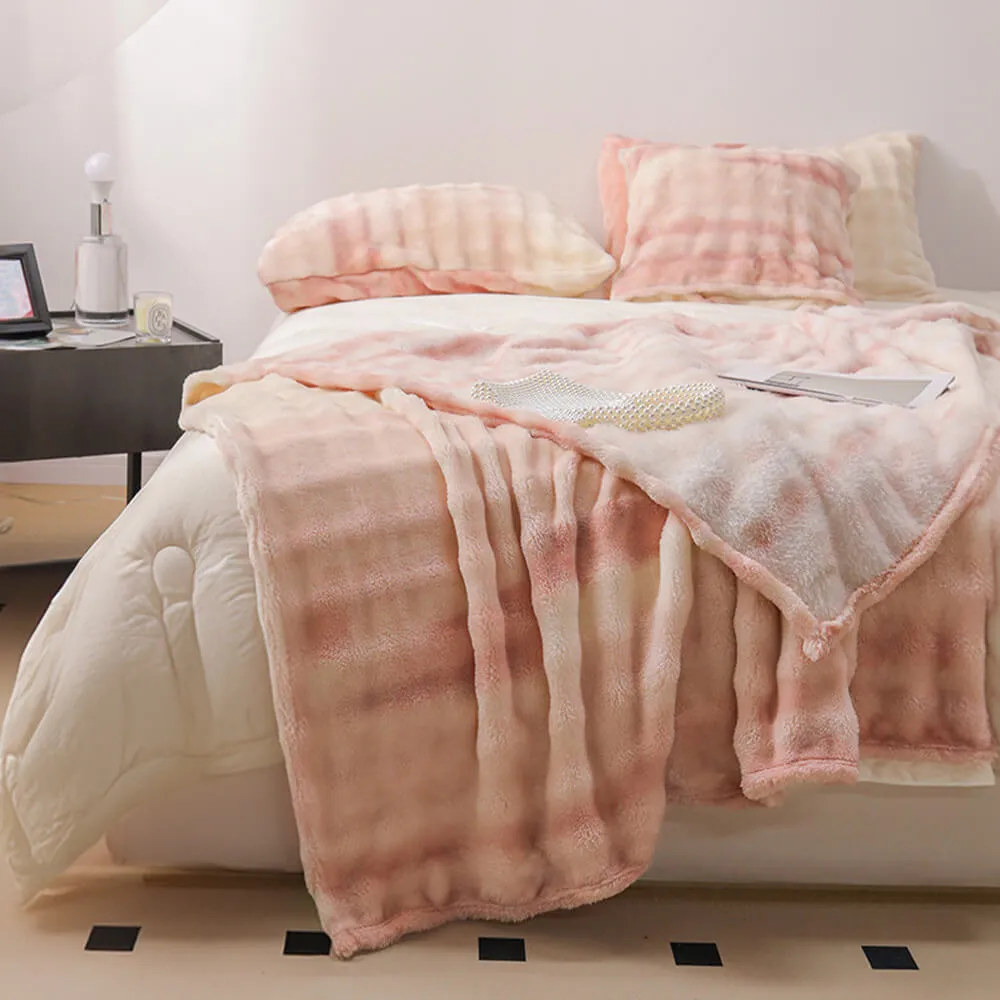 Luxury Gradient Faux Rabbit Fur Soft Blanket Flat Sheet