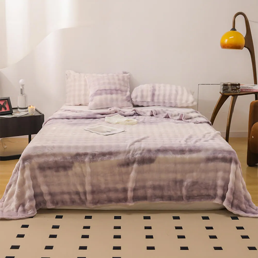 Luxury Gradient Faux Rabbit Fur Soft Blanket Flat Sheet