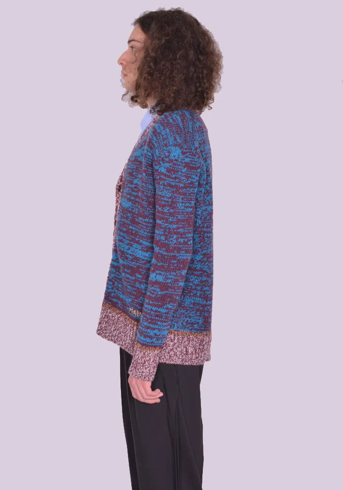 MARNI CDMG0092Q0 V-NECK CARDIGAN BORDEAUX/BLUE