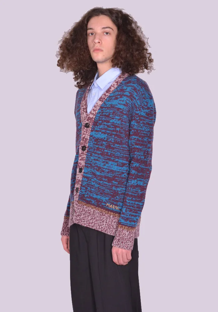 MARNI CDMG0092Q0 V-NECK CARDIGAN BORDEAUX/BLUE