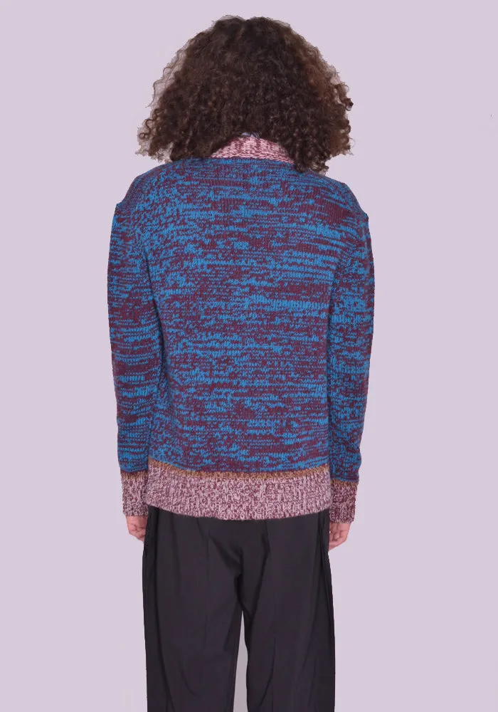 MARNI CDMG0092Q0 V-NECK CARDIGAN BORDEAUX/BLUE