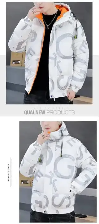 Men's Hooded Bright Leather Winter Jackets Coats Warm Cotton Full Zip Up Puffer Jacket | C890