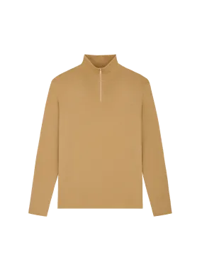 Mens Regenerative Merino Wool Half-Zip Sweater—camel