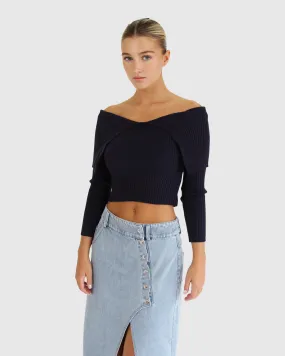 More Than Words Collared Knit Top - Navy