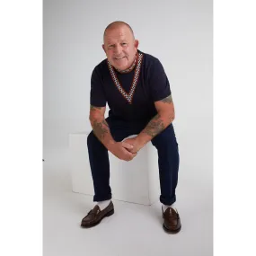Mr Bridger - V-Insert Player Dark Navy & Ginger Chequerboard - Knit