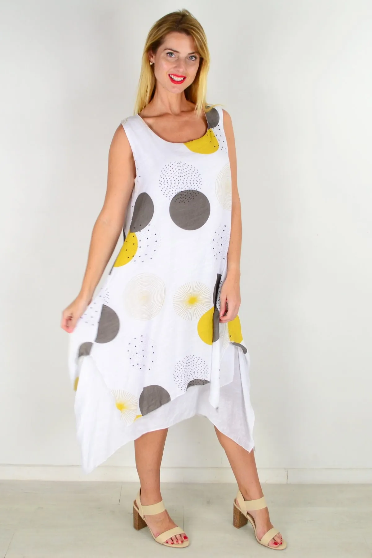Mustard Spot Sleeveless Tunic Dress