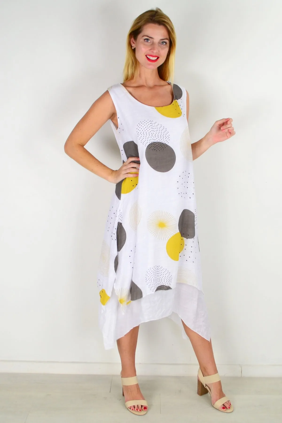 Mustard Spot Sleeveless Tunic Dress