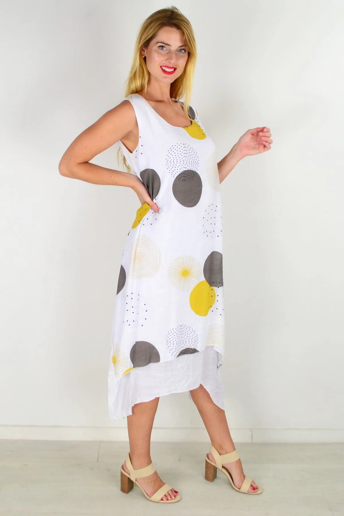 Mustard Spot Sleeveless Tunic Dress