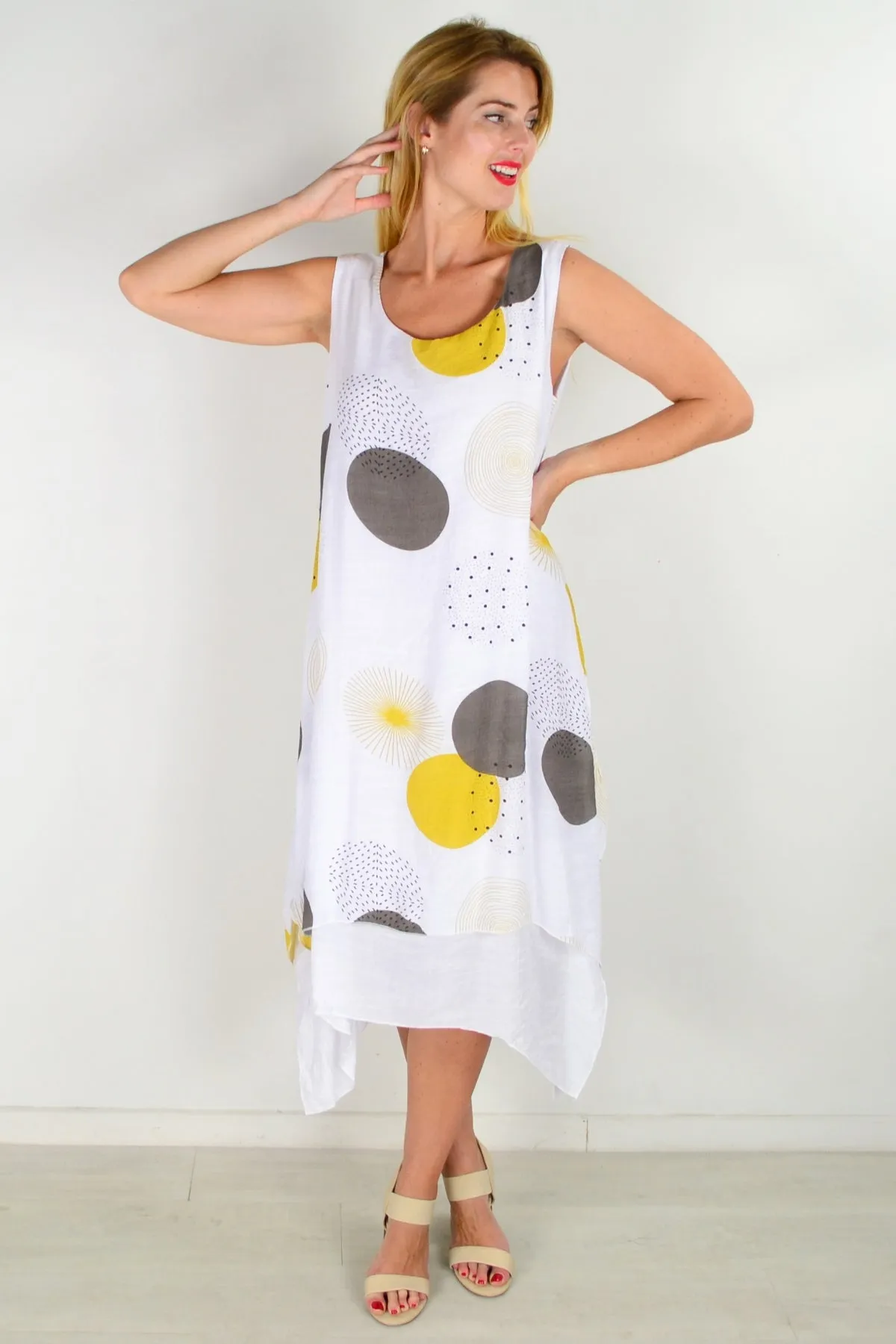 Mustard Spot Sleeveless Tunic Dress