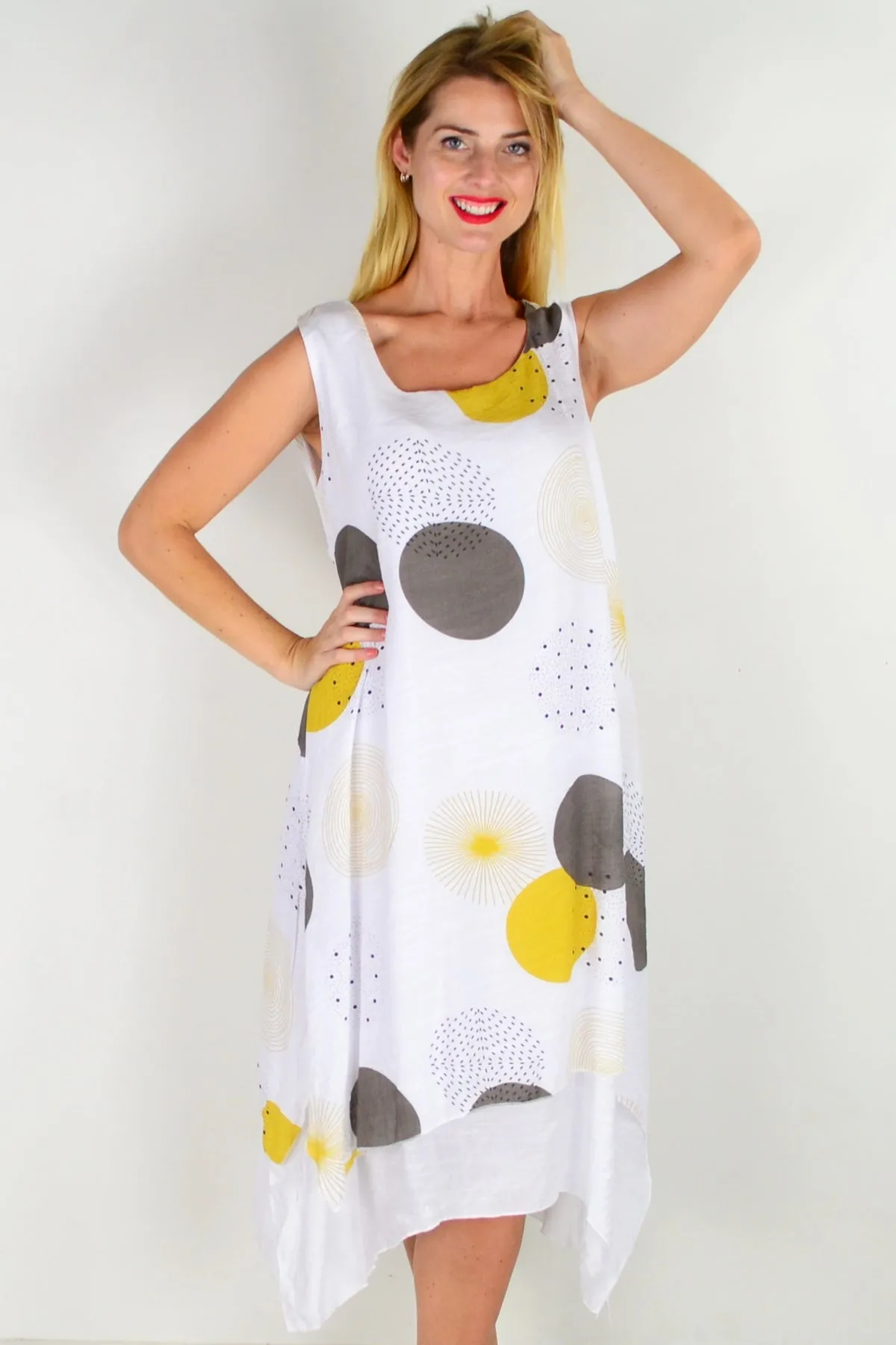 Mustard Spot Sleeveless Tunic Dress