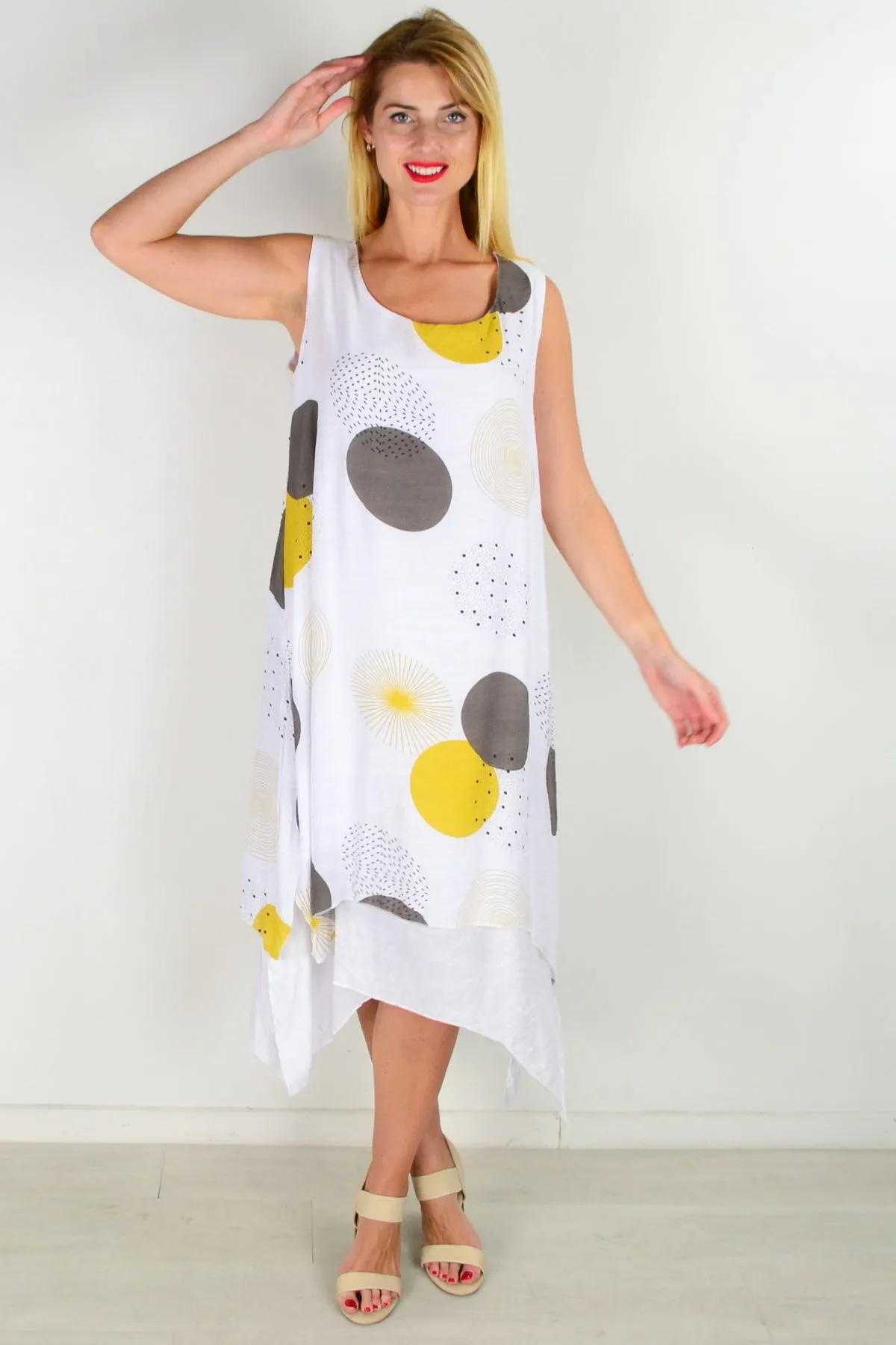 Mustard Spot Sleeveless Tunic Dress