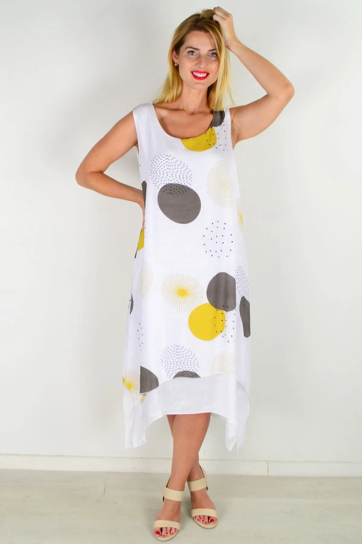 Mustard Spot Sleeveless Tunic Dress