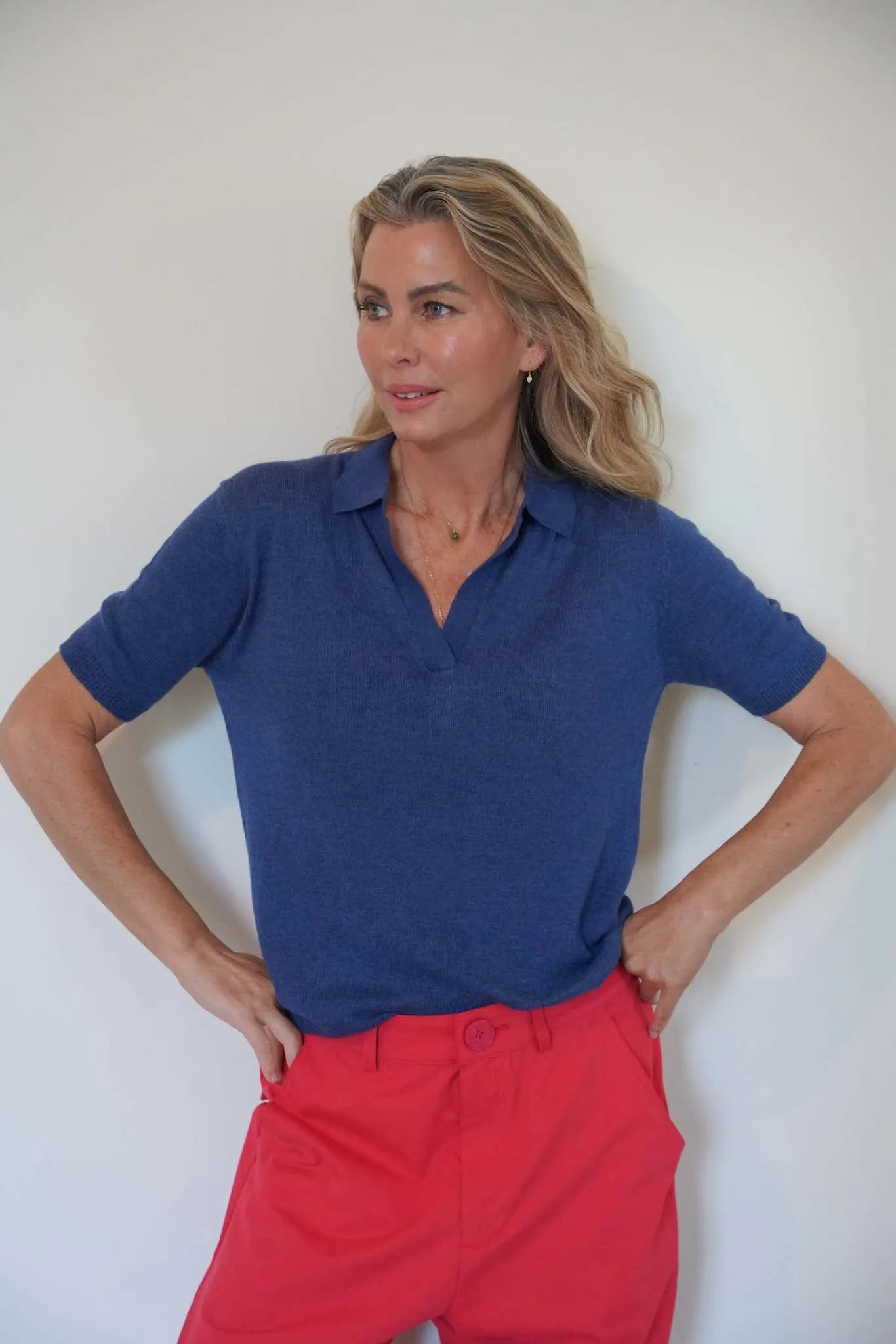 Navy Collared Knitted Tee