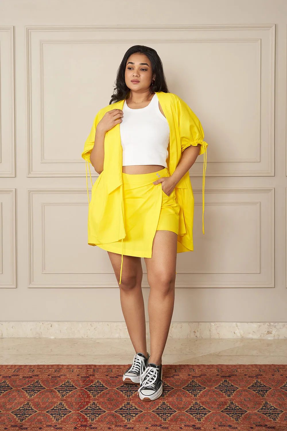 NEON YELLOW  INCLUSIVE POPLIN OVERSIZED SHRUG & INCLUSIVE SKORTS