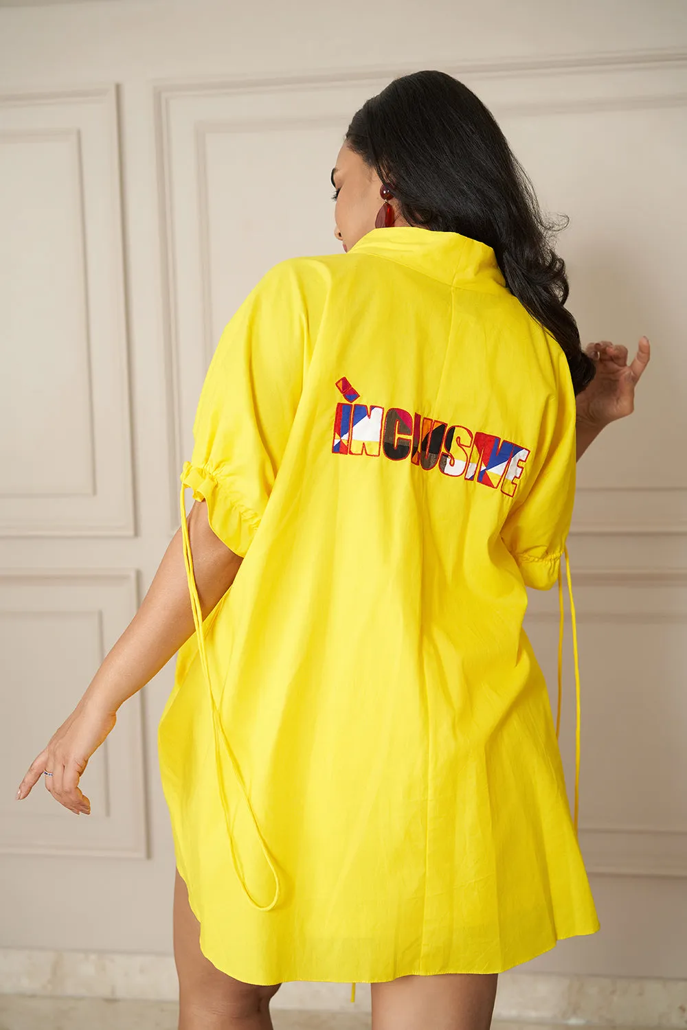 NEON YELLOW  INCLUSIVE POPLIN OVERSIZED SHRUG & INCLUSIVE SKORTS