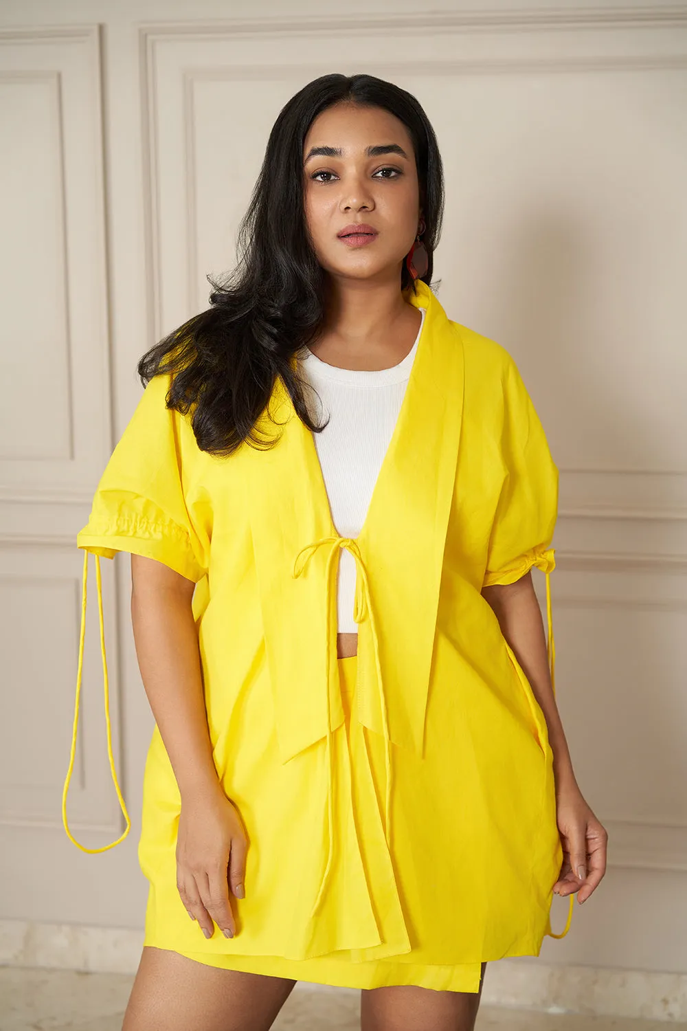 NEON YELLOW  INCLUSIVE POPLIN OVERSIZED SHRUG & INCLUSIVE SKORTS