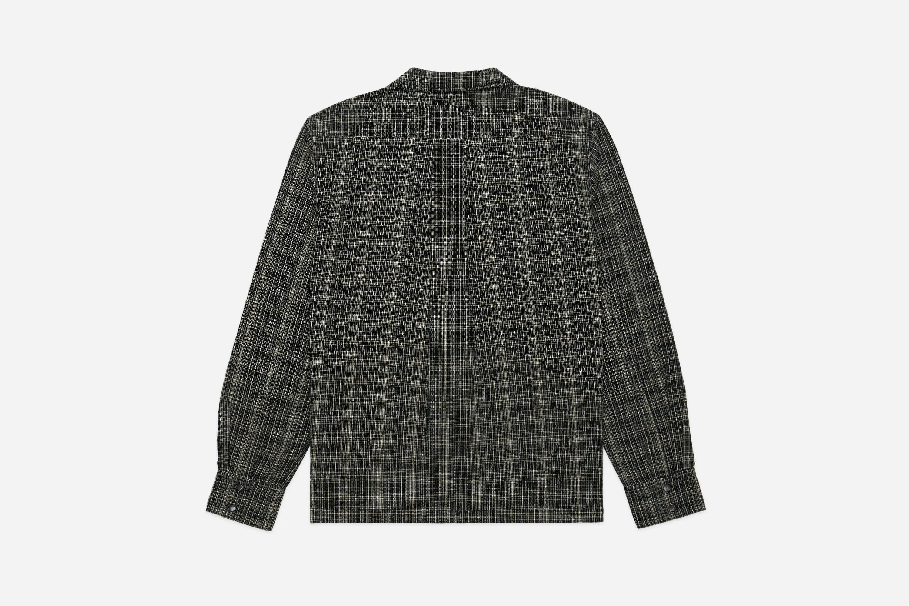 Open Collar Shirt ~ Black Micro Plaid